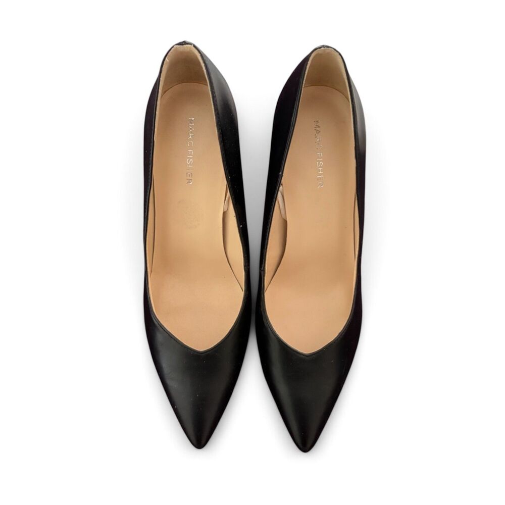 Marc Fisher Women’s Leather Block Heel Slip On Black Pumps w/ Pointed Toe Sz 10 - Picture 4 of 12